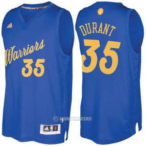 Camiseta Autentico Navidad Golden State Warriors Durant #35 2016-17 Azul