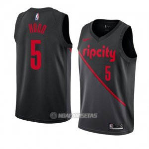 Camiseta Portland Trail Blazers Rodney Hood #5 Ciudad 2019 Negro