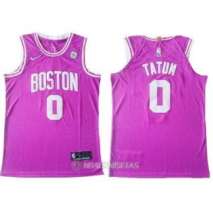 Camiseta Boston Celtics Jayson Tatum #0 Authentic Rosa