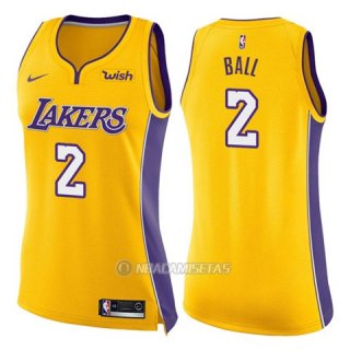 Camiseta Mujer Los Angeles Lakers Nike Icon Lonzo Ball #2 2017-18 Amarillo