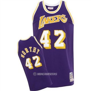 Camiseta Retro Los Angeles Lakers Worthy #42 Purpura