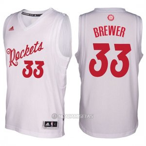 Camiseta Navidad Houston Rockets Corey Brewer #33 Blanco