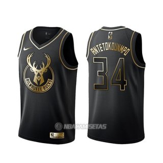 Camiseta Golden Edition Milwaukee Bucks Giannis Antetokounmpo #34 Negro