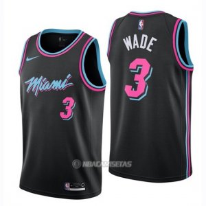 Camiseta Miami Heat Dwyane Wade #3 Ciudad 2018-19 Negro