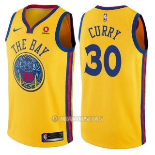 Camiseta Golden State Warriors Ciudad Stephen Curry #30 Amarillo