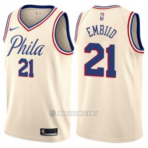 Camiseta Philadelphia 76ers Ciudad Joel Embiid #21 Crema