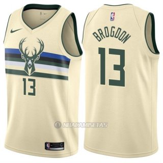 Camiseta Milwaukee Bucks Ciudad Malcolm Brogdon #13 Crema