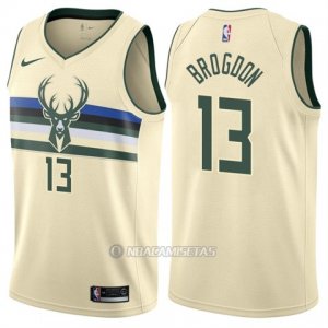 Camiseta Milwaukee Bucks Ciudad Malcolm Brogdon #13 Crema