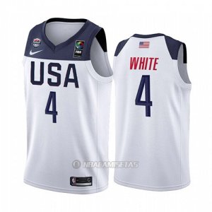 Camiseta USA Derrick White #4 2019 FIBA Basketball World Cup Blanco