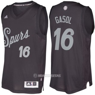 Camiseta Navidad San Antonio Spurs Pau Gasol #16 Negro