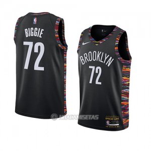 Camiseta Brooklyn Nets Biggie #72 Ciudad 2018-19 Negro