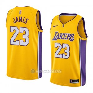 Camiseta Los Angeles Lakers Lebron James #23 Icon 2017-18 Amarillo