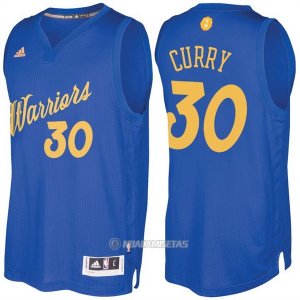 Camiseta Autentico Navidad Golden State Warriors Curry #30 2016-17 Azul