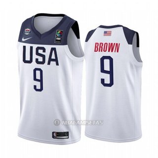 Camiseta USA Jaylen Brown #9 2019 FIBA Basketball World Cup Blanco