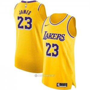 Camiseta Los Angeles Lakers LeBron James #23 Icon Autentico Amarillo