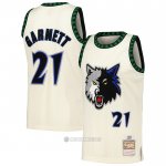 Camiseta Minnesota Timberwolves Kevin Garnett #21 Mitchell & Ness Chainstitch Crema