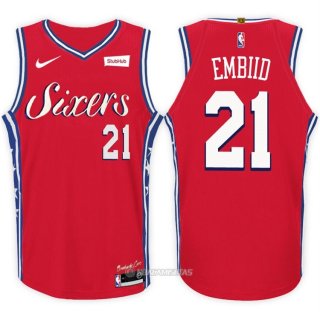 Camiseta Autentico Philadelphia 76ers Embiid #21 2017-18 Rojo