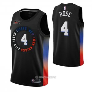 Camiseta New York Knicks Derrick Rose #4 Ciudad 2020-21 Negro