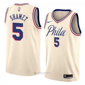 Camiseta Philadelphia 76ers Landry Shamet #5 Ciudad 2018 Crema