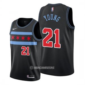 Camiseta Chicago Bulls Thaddeus Young #21 Ciudad Negro