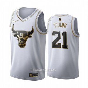 Camiseta Golden Edition Chicago Bulls Thaddeus Young #21 2019-20 Blanco
