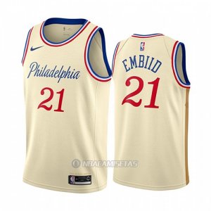 Camiseta Philadelphia 76ers Joel Embiid #21 Ciudad 2019-20 Cream