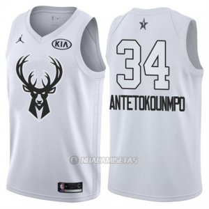 Camiseta All Star 2018 Bucks Giannis Antetokounmpo #34 Blanco