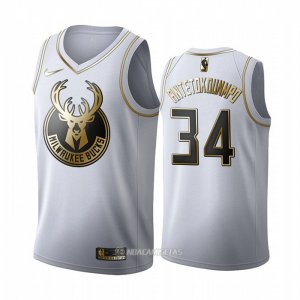 Camiseta Golden Edition Milwaukee Bucks Giannis Antetokounmpo #34 Blanco